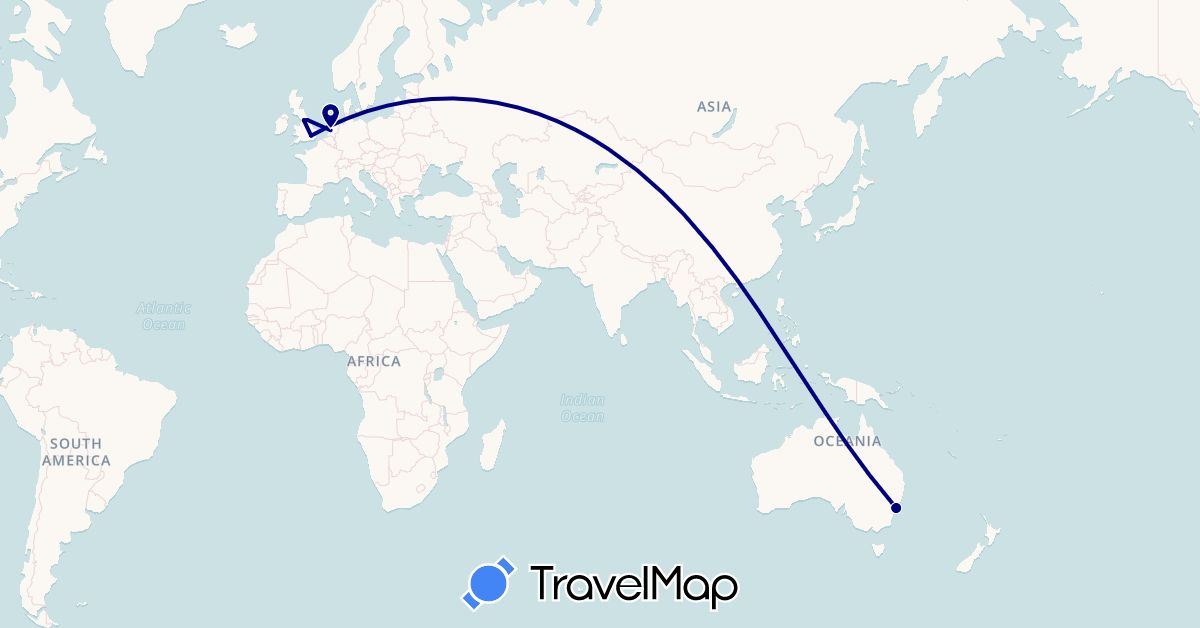 TravelMap itinerary: driving in Australia, United Kingdom, Netherlands (Europe, Oceania)